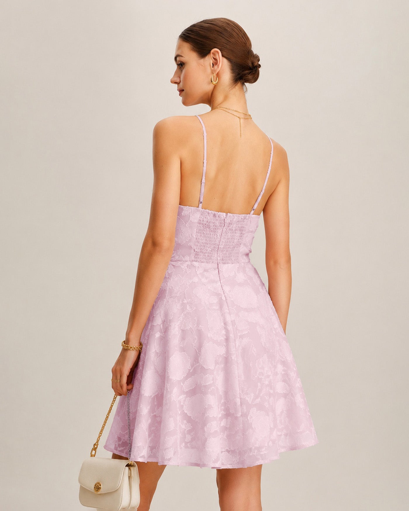Pink Jacquard Slip A-Line Mini Dress