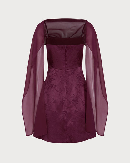 Red Jacquard Flowy Chiffon Mini Dress