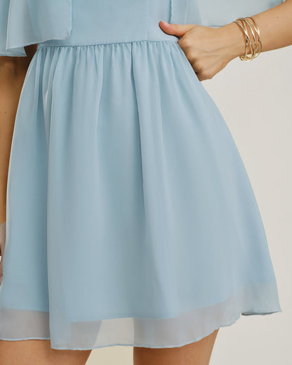 Blue Sweetheart Neck Chiffon Mini Dress