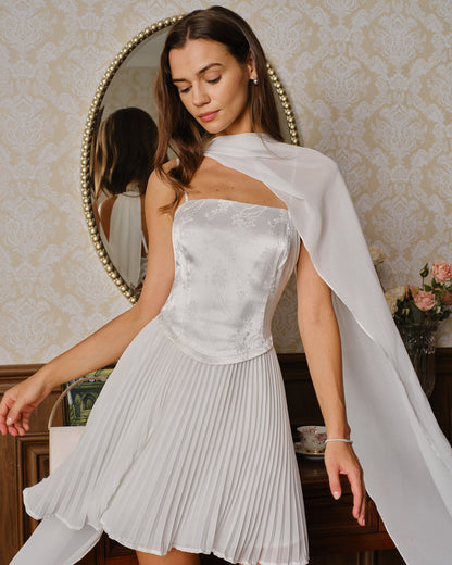 White Jacquard Splicing Slip Mini Dress