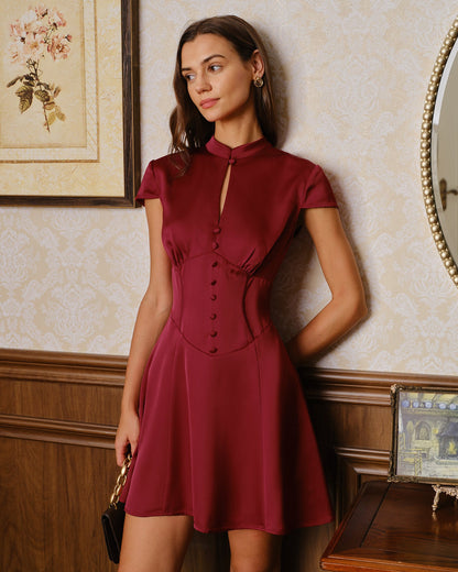 Women's Woven Polyester Mini Dresses Red Dresses - RIHOAS