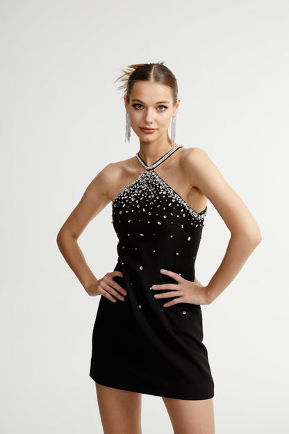 Xanthea black embellished mini dress